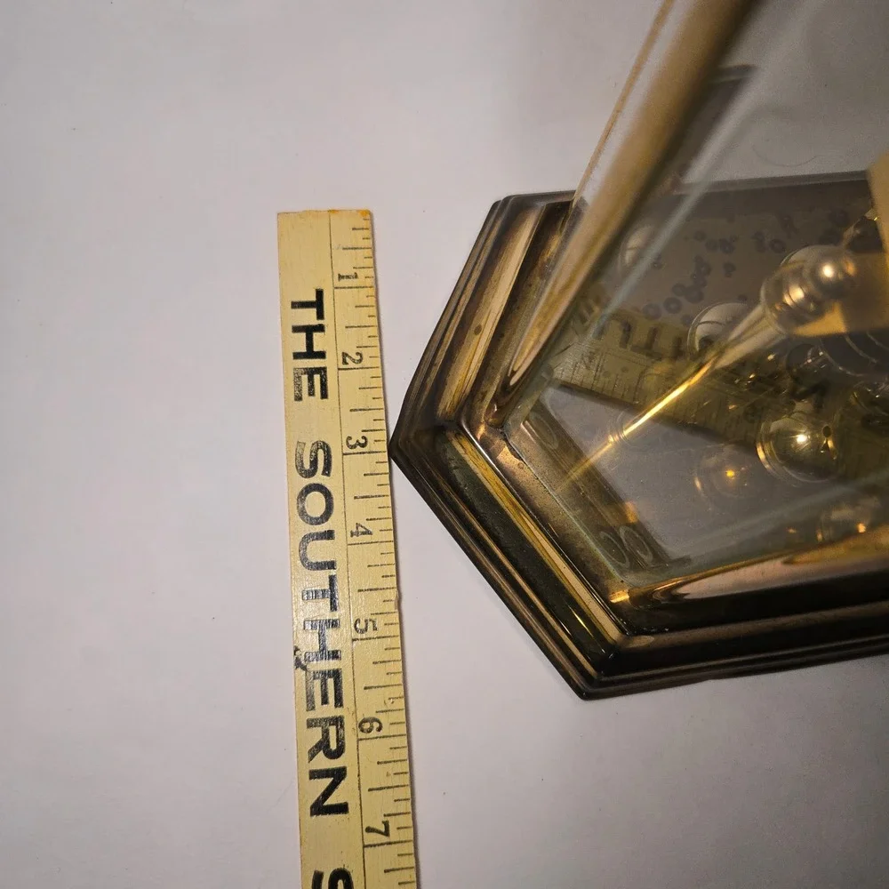 VTG Bulova Anniversary Clock Glass Gold Brass Rotating Pendulum Quartz GERMANY